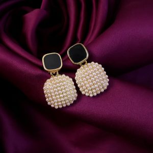 Elegant Black & Pearl Statement Drop Earrings for Women