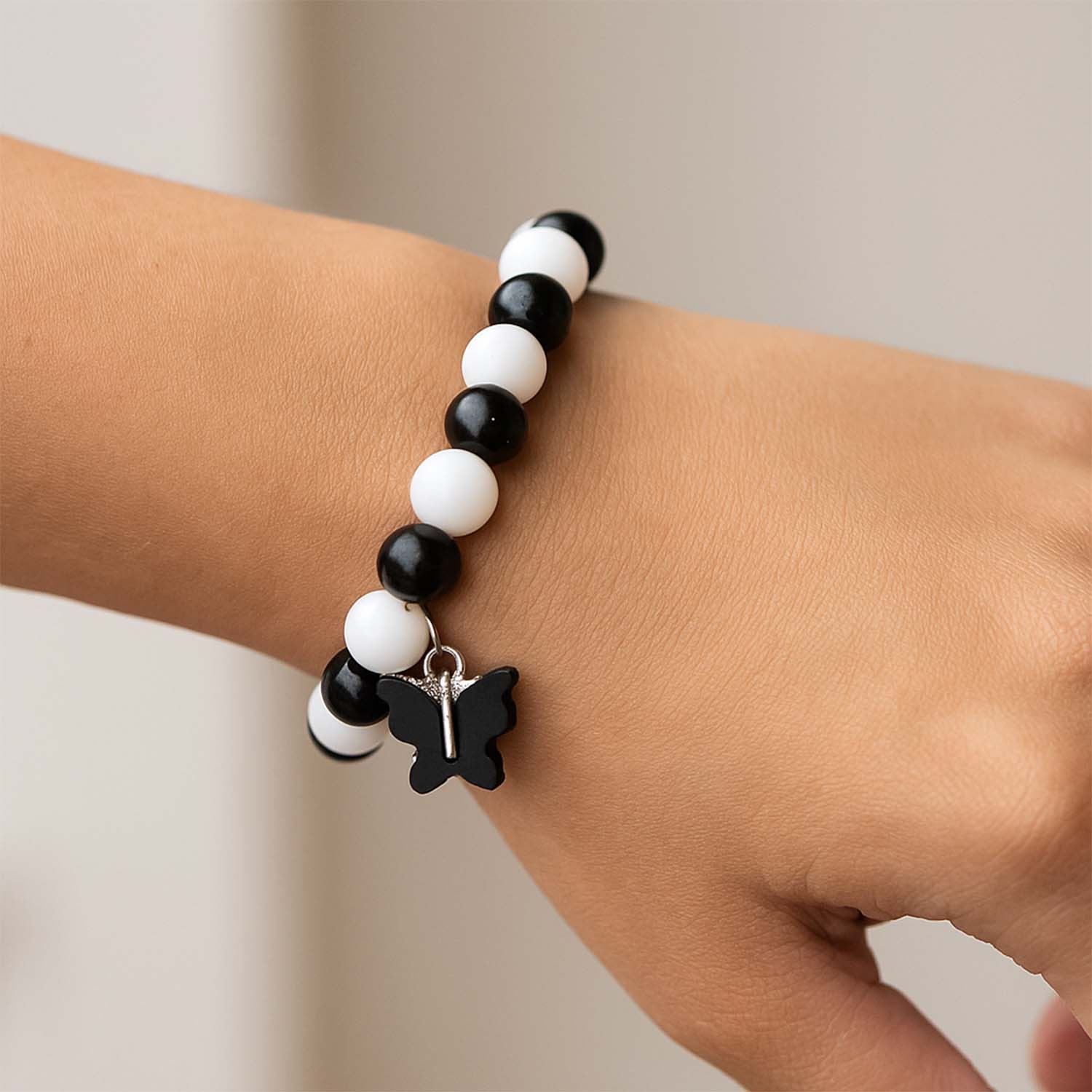Elegant Black and White Fancy Bracelet (1 Pc)