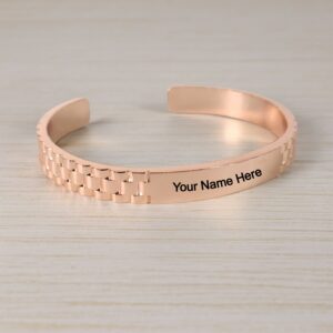 Custom Rose Gold-Plated Bracelet – Personalized Name Engraved Cuff Jewelry Men