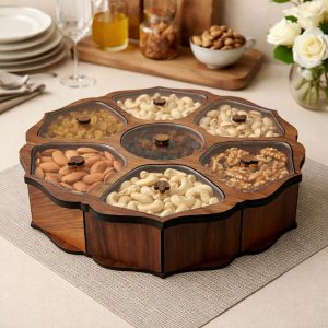 Wooden 7-Section Dry Fruit Storage Box with Transparent Lids