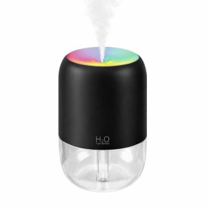 Black USB H2O Mini Humidifier with Color LED Light for Desk & Bedroom
