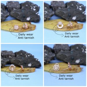 Rose Gold Plated AD Stud & Hoop Earrings Set for women and girls Combo Pack of 4