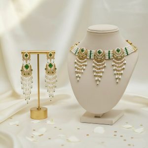 Elegant Emerald & Pearl Choker Necklace Set with Chandbali Jhumka Earrings