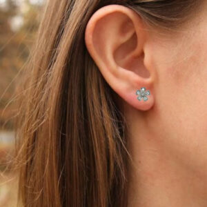 Sterling Silver AD Flower Stud Earrings - Dainty Floral Blossom Jewelry for women and girls