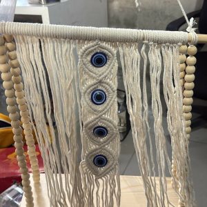 Macrame Wall Hanging Shelf with Evil Eye Decor for Home