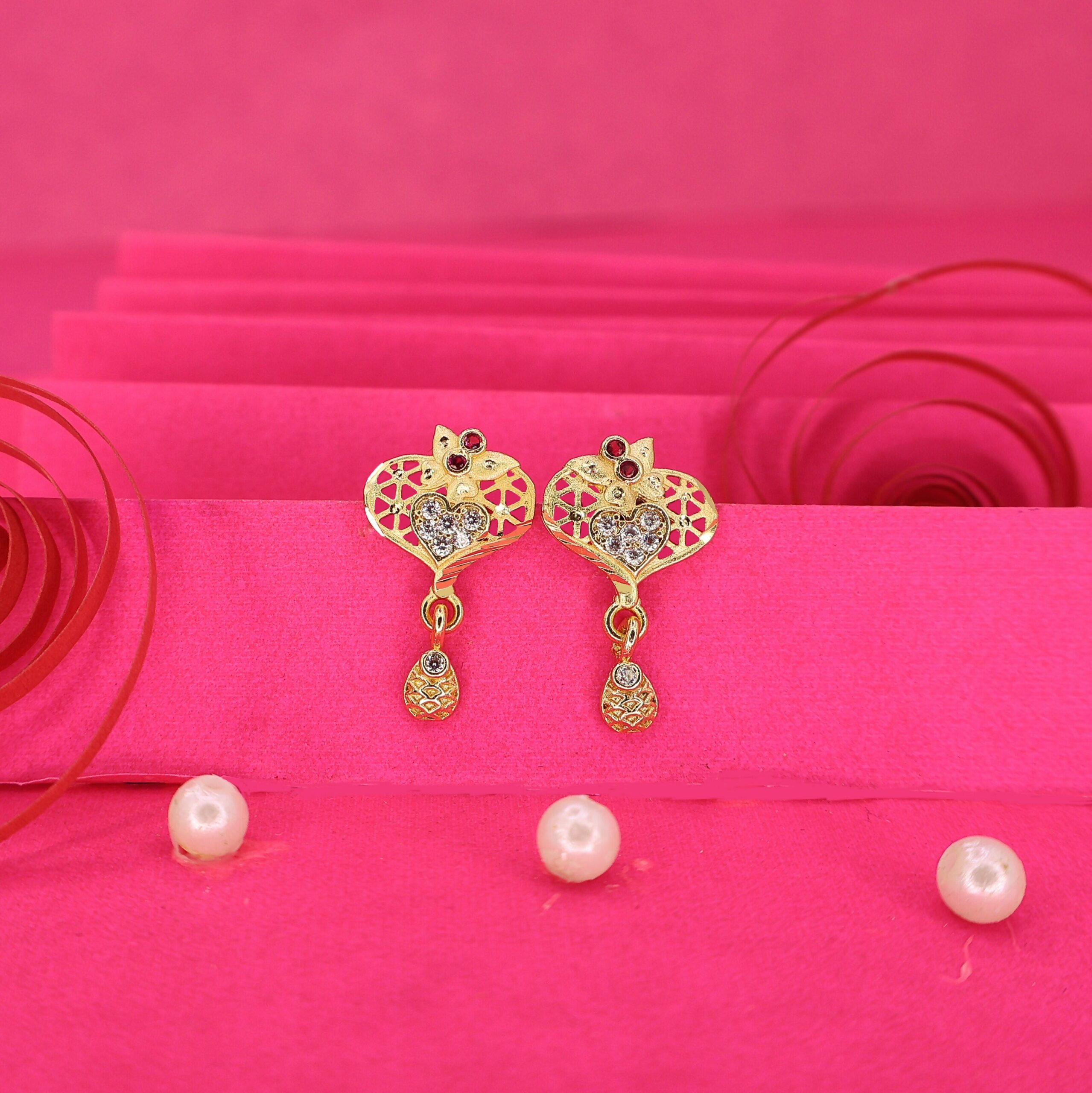 Heart Filigree Gold-Plated Stud Earrings with AD for women and girls - Image 3