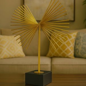 Modern Metal Abstract Table Showpiece with Gold Fan Design