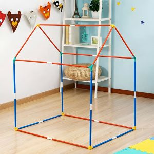 Blue & Red Foldable Kids Play Tent House with Printed Cottage Design for Indoor & Outdoor Fun