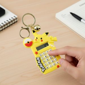 Cute Yellow Cartoon Character Calculator Keychain with Mini Digital Display (1 Pc)