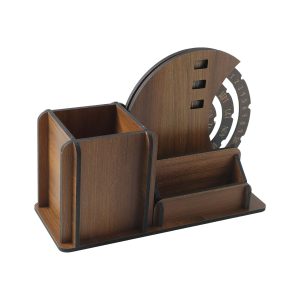 Wooden Desk Organizer Pen Stand With Rotating Calendar Wheel (1 Pc)