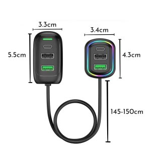 RGB Breathing Light Multi Port Car USB Charger (1 Set, 1.5M)