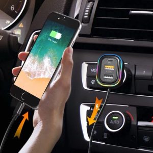 RGB Breathing Light Multi Port Car USB Charger (1 Set, 62 Cm)