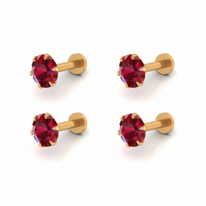Gold Plated Red Ruby AD Nosepin Stud Flat Back Labret Piercing Combo Pack of 4
