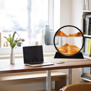 Premium Round Rotating Moving Sand Art Frame for Home & Office Décor | Mesmerizing Flowing Sand Picture with Durable Black Stand | Relaxing Desktop Showpiece for Living Room, Bedroom & Work Desk | Luxury Motion Art Gift for All Occasions