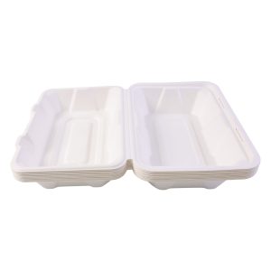 Vegnar Premium Bagasse Clamshell Food Box (10 Pc, 9x6 Inch)