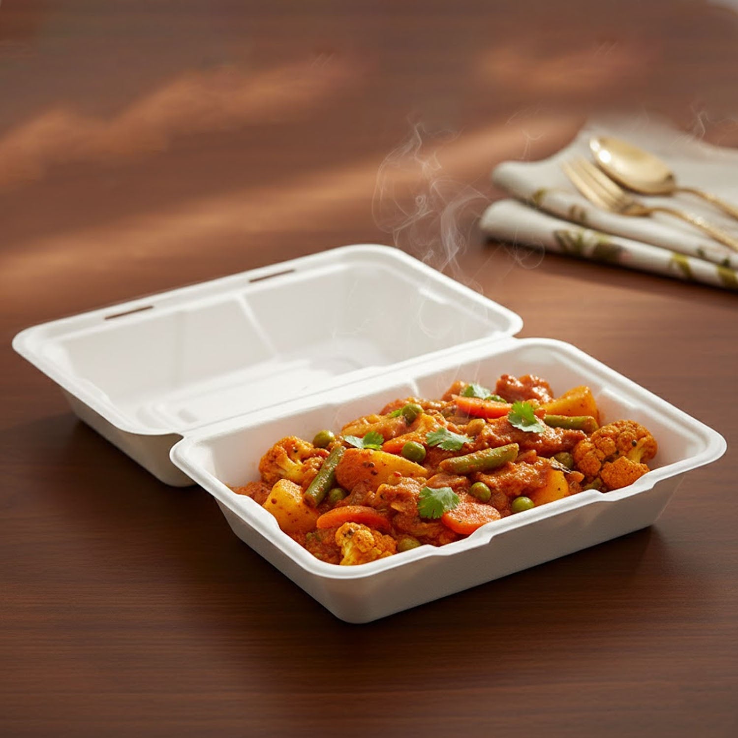 Vegnar Premium Bagasse Clamshell Food Box (10 Pc, 9x6 Inch) - Image 5