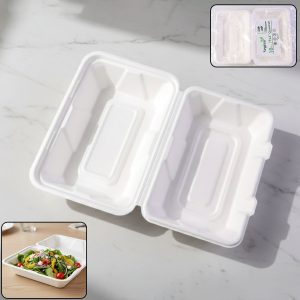 Vegnar Premium Bagasse Clamshell Food Box (10 Pc, 9x6 Inch)