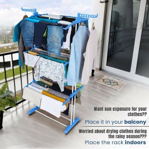 Foldable Cloth Drying Stand with Wheels – Multi-Layer Heavy Duty Rack