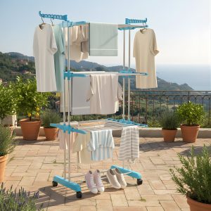 Foldable Cloth Drying Stand with Wheels – Multi-Layer Heavy Duty Rack