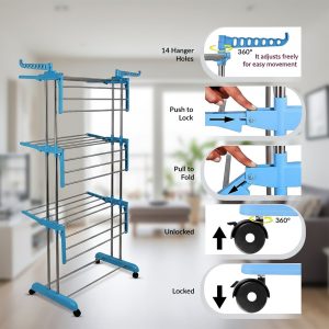 Foldable Cloth Drying Stand with Wheels – Multi-Layer Heavy Duty Rack