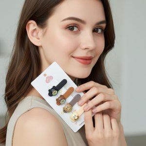 Cute Bear Face Decorative Hair Clips Set (4 Pc)