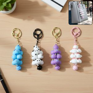 Cute Cartoon Cloud Stack Keychain with Bell (1 Pc , Mix Color)