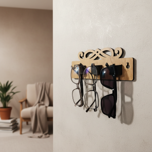 Wooden Sunglasses & Eyeglasses Holder Wall Mounted | Leather Glass Holder for Home & Office Décor