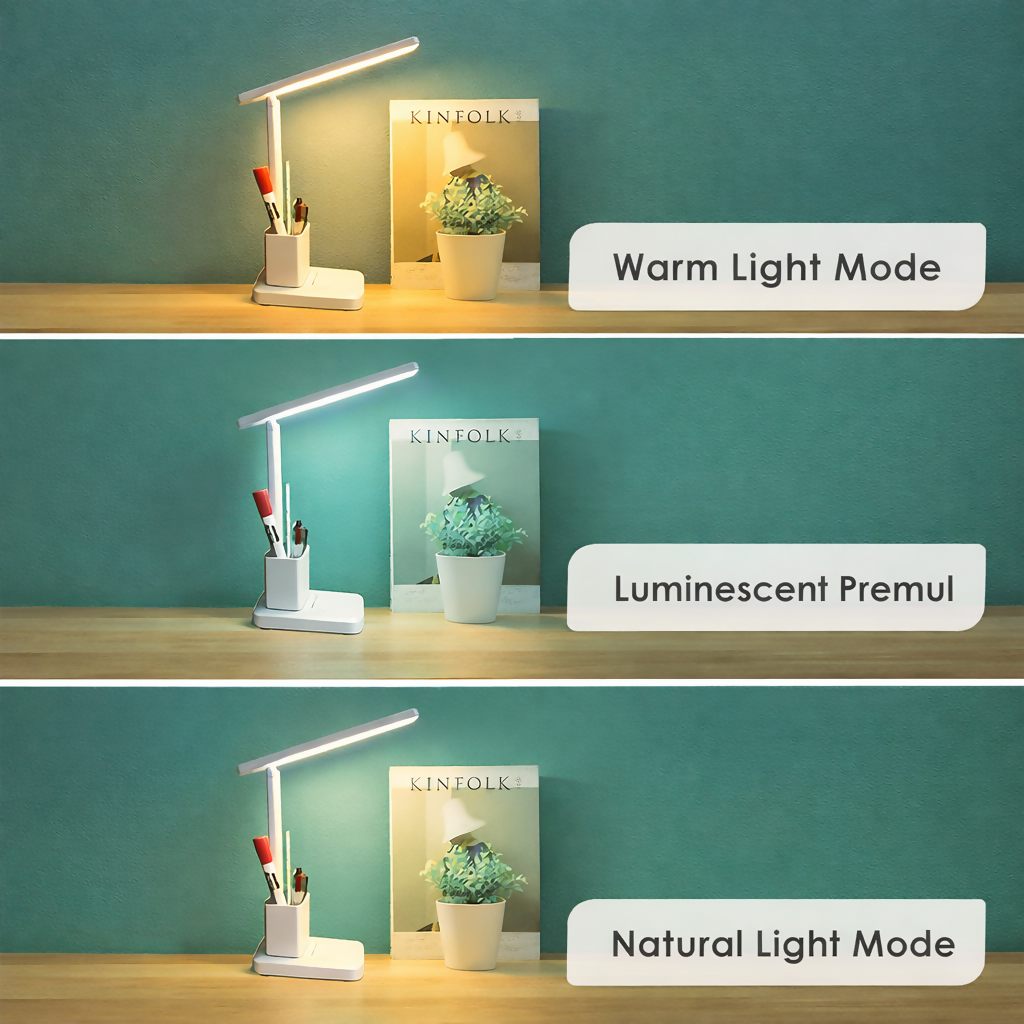 Rechargeable LED Desk Lamp with Pen Stand, Foldable Study Table Light - Image 3