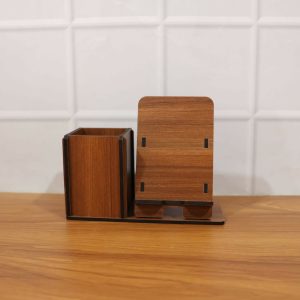 Wooden Desk Organizer with Phone & Tablet Stand