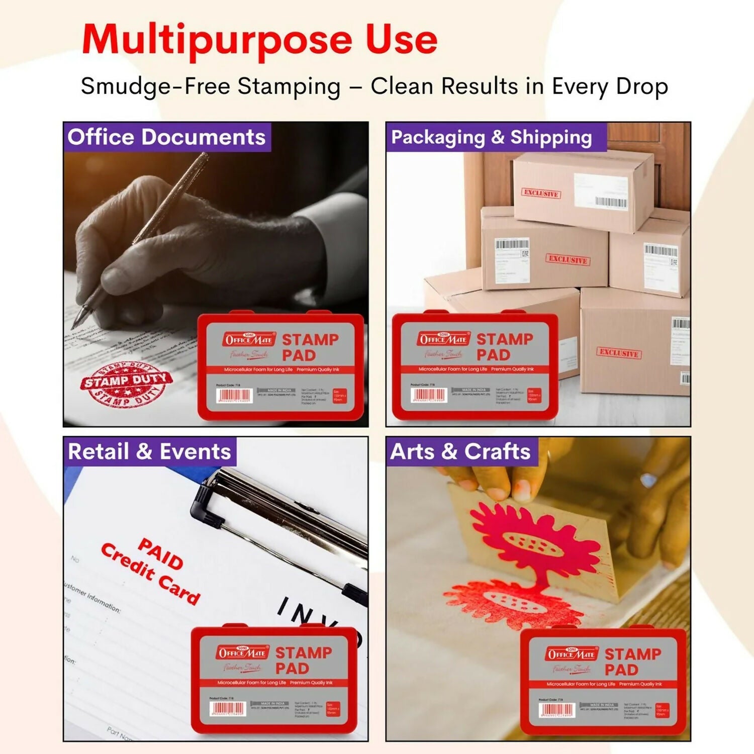OfficeMate Red Stamp Pad – Premium Microcellular Foam, Long-Life Ink (108×65 mm) - Image 4