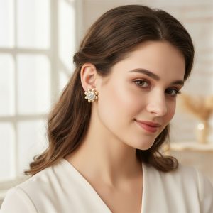 Floral Gold-Finish Stone Stud Earrings for Daily & Party Wear