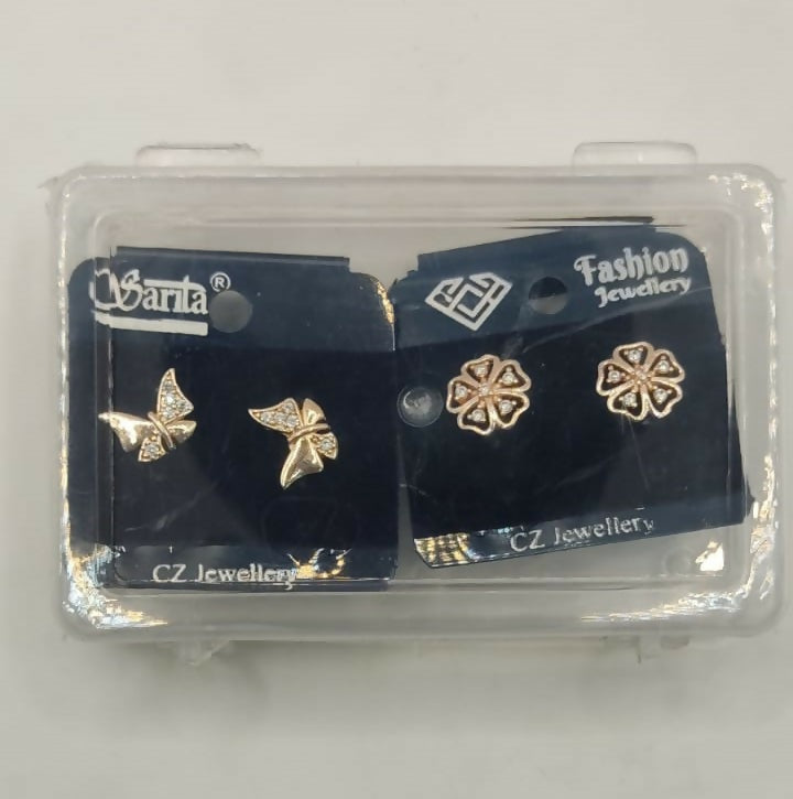 Rose Gold Plated Butterfly & Flower Stud Earrings Set for women and girls Combo Pack of 2 - Image 5