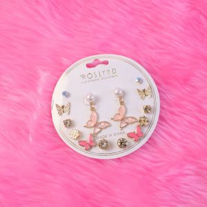 7 Pair Korean Butterfly & Pearl Stud Earrings Set for Women | Trendy Gold Plated Cute Designer Earrings Combo