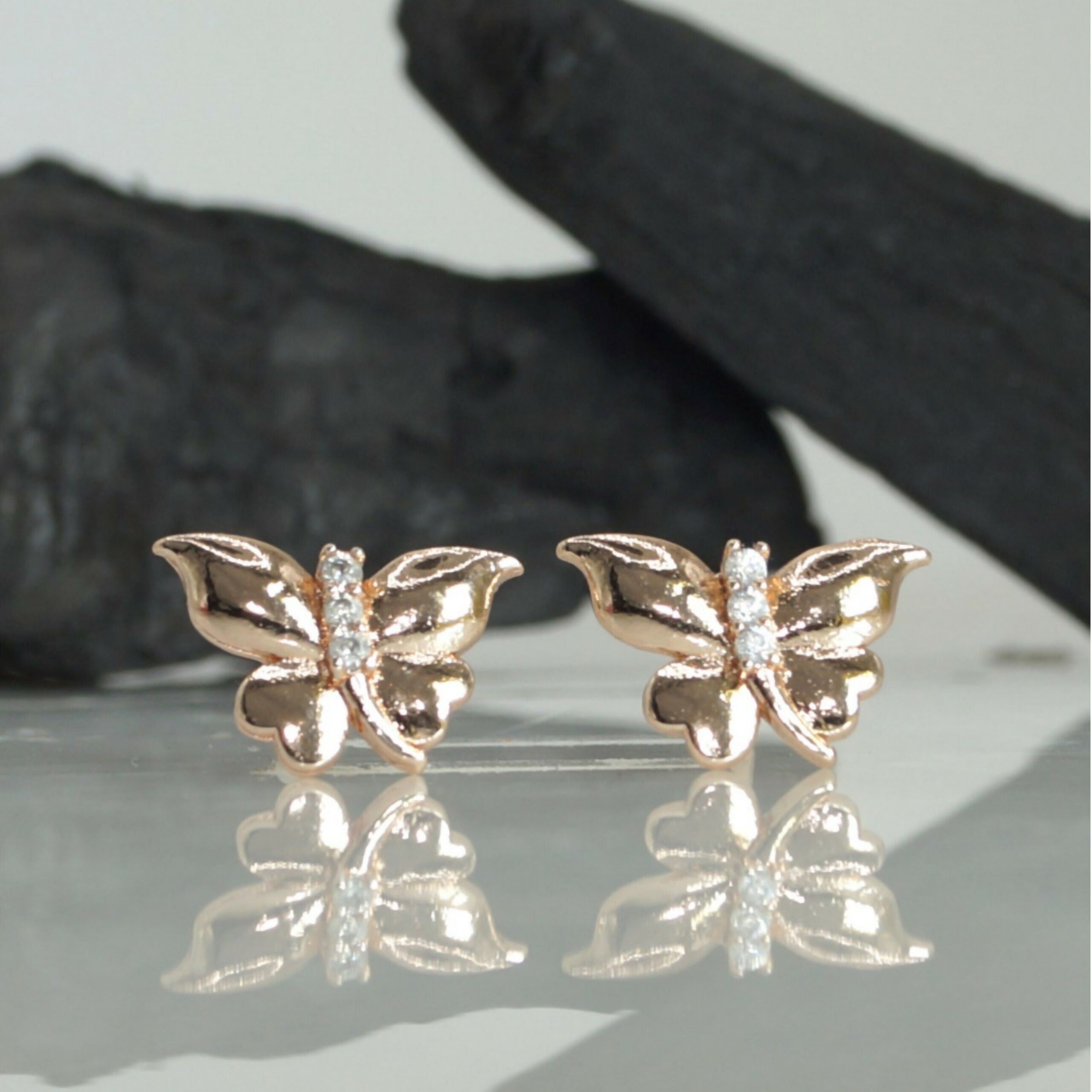Rose Gold Butterfly Stud Earrings with AD for women and girls