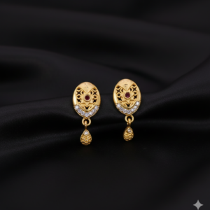 Gold Plated Oval Stud Earrings with AD for women and girls