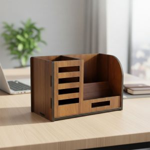 Premium Wooden Desk Organizer with Phone Stand, Pen Holder, Card Holder (1 Pc)