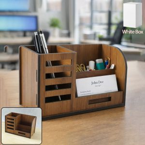 Premium Wooden Desk Organizer with Phone Stand, Pen Holder, Card Holder (1 Pc)