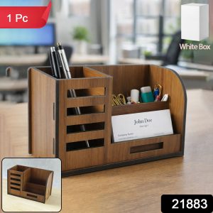 Premium Wooden Desk Organizer with Phone Stand, Pen Holder, Card Holder (1 Pc)