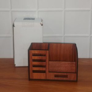 Premium Wooden Desk Organizer with Phone Stand, Pen Holder, Card Holder (1 Pc)