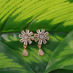 Floral Crystal Drop Earrings with Gold Finish for Festive & Party Wear