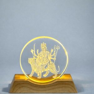 Durga Engraved Acrylic LED Night Lamp with Wooden Base for Home Decor & Gifting