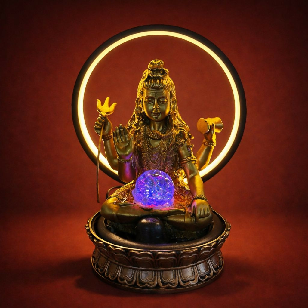 Lord Shiva LED Water Fountain with Halo Ring Light - Image 4