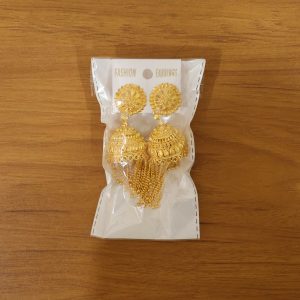 Traditional Gold Tone Jhumka Earrings with Red Bead Tassel Design For Woman And Girl