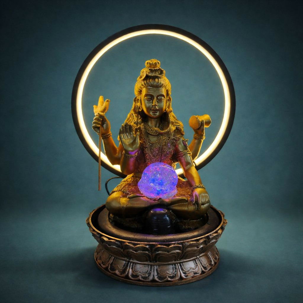 Lord Shiva LED Water Fountain with Halo Ring Light - Image 3