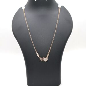 Rose Gold AD Plain Double Heart Necklace For women and girls