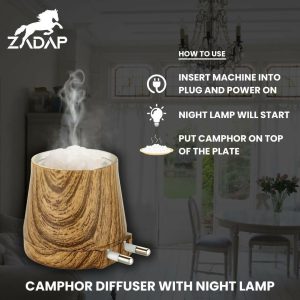 Zadap Wooden Kapoor Dani, Aroma Diffuser, Camphor Burner & Night Lamp