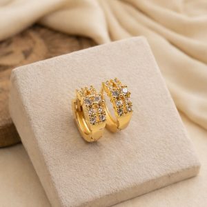 Elegant Gold-Tone Crystal Studded Hoop Earrings for Women