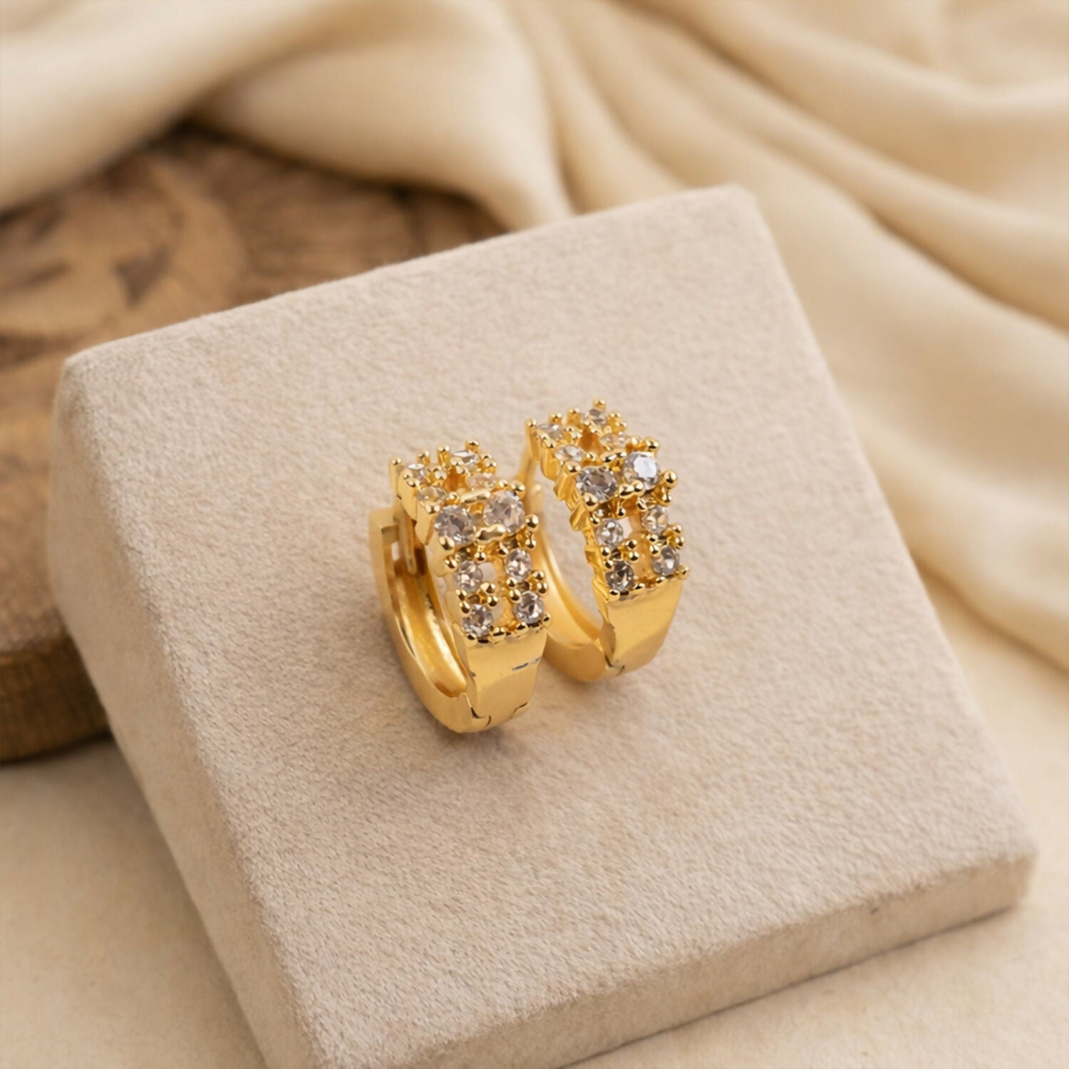 Elegant Gold-Tone Crystal Studded Hoop Earrings for Women - Image 4