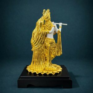 Radha Krishna Idol White and Golden Finish Statue for Home Temple Decor