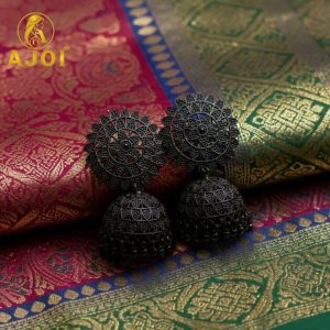 Black Oxidized Floral Earrings